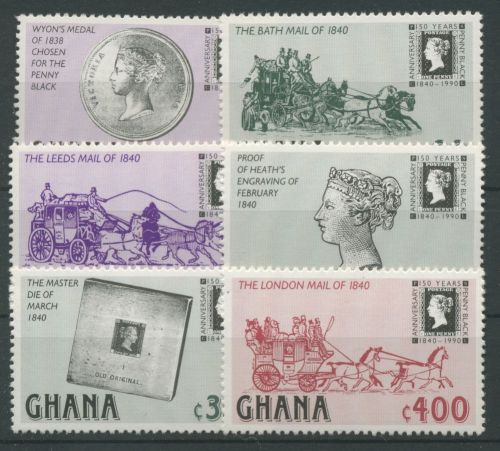 Ghana 1990 150 Jahre Briefmarken Penny Black Postkutsche 1374/79 postfrisch