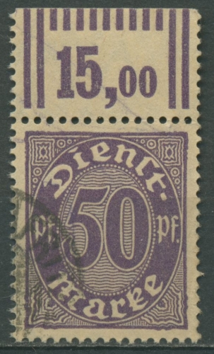 Deutsches Reich Dienstmarken 1920 mit Oberrand D 29 WOR 2'9'2 gest. geprüft