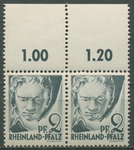 Französische Zone: Rheinland-Pfalz 1947 Typenpaar 1 yv II+I Oberrand postfrisch