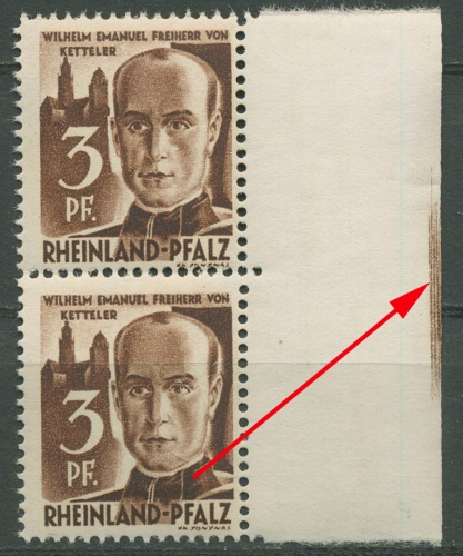 Französische Zone: Rheinland-Pfalz 1947 Randpaar m. Markierung 2 yv II postfr.