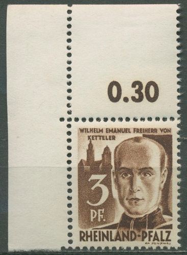 Französische Zone: Rheinland-Pfalz 1947 Type I, 2 yv I Ecke ob. links postfrisch