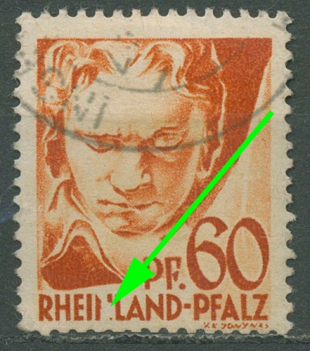 Französische Zone Rheinland-Pfalz 1947 Plattenfehler 12 yv PF I gestemp. Mängel