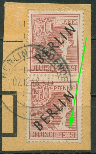 Berlin 1948 60 Pfennig Schwarzaufdruck mit Plattenfehler 14 VIII Briefstück