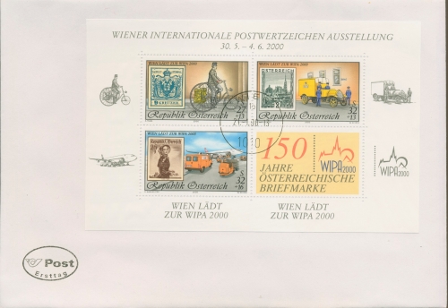 Österreich 2000 Briefmarken-Ausst. WIPA 2000 Ersttagsbrief Block 14 FDC (X16577)