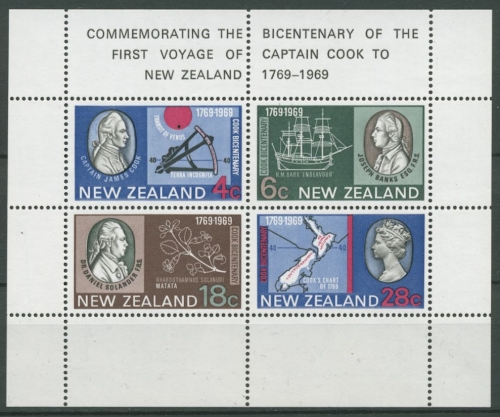 Neuseeland 1969 200. Jahrestag Umseglung Neuseelands Block 1 postfrisch (C25618)