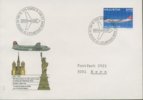 Schweiz 1972 PRO AERO Flug: Genf-New York mit 968 (X16684)