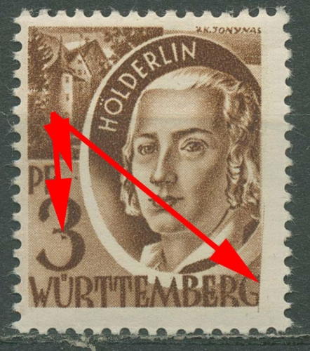 Französische Zone: Württemberg 1947 Hölderlin Plattenfehler 2 PF I/II postfrisch