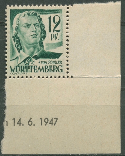 Französische Zone: Württemberg 1947 Ecke u. re. 4 vw postfrisch (grobk. Gummi)