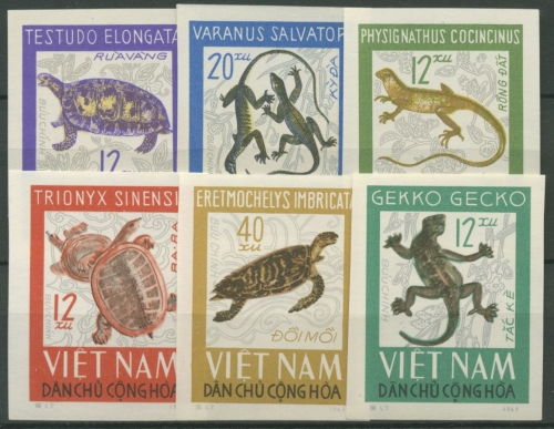 Vietnam 1966 Reptilien: Waran, Wasser-Agame 432/37 B ungebraucht o.G.