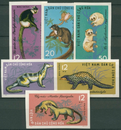 Vietnam 1965 Wildtiere: Langur, Fleckenroller, Marder 369/74 B ungebraucht o.G.