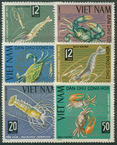 Vietnam 1965 Meereskrebse: Garnelen, Krabben 387/92 A ungebraucht o.G.