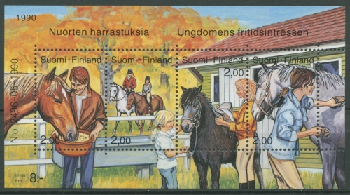 Finnland 1990 Jugendhobbys Reiten Pferde Block 6 postfrisch (C25900)