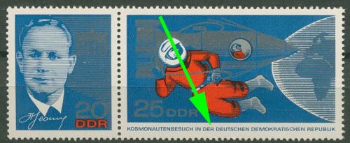 DDR 1965 Kosmonautenbesuch mit Plattenfehler 1140 F 23 in W Zd 157 postfrisch