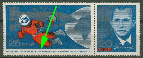 DDR 1965 Kosmonautenbesuch mit Plattenfehler 1140 F 23 in W Zd 158 postfrisch