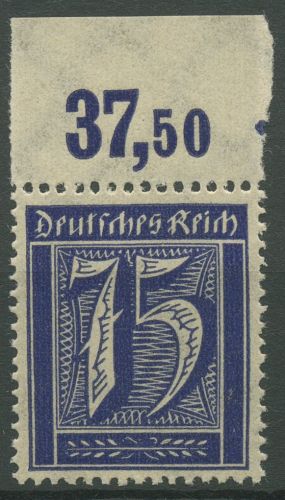 Deutsches Reich 1921 Ziffer WZ 2 Waffeln, Platten-Oberrand 185 P OR postfrisch
