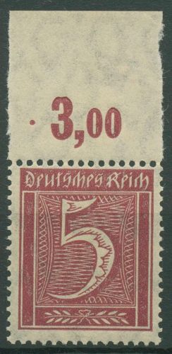 Deutsches Reich 1921 Ziffer Platten-Oberrand 158 P OR postfrisch