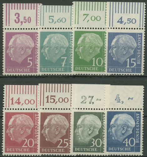 Bund 1960 Heuss LUMOGEN Bogenmarken 179/260 y Oberrand postfrisch