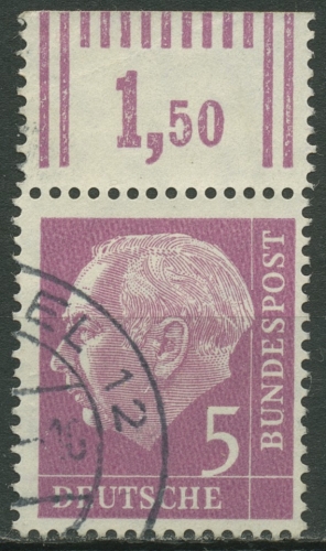 Bund 1960 Heuss LUMOGEN Bogenmarke 179 y Oberrand Walze gestempelt, geprüft