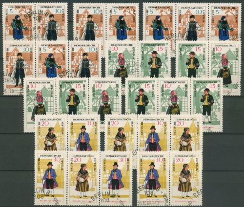 DDR 1966 Volkstrachten 1214/19 ZD alle Kombinationen mit Sonderstempel (SG24)