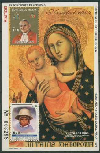 Bolivien 1994 Weihnachten Maria mit Kind Block 215 postfrisch (C42684)