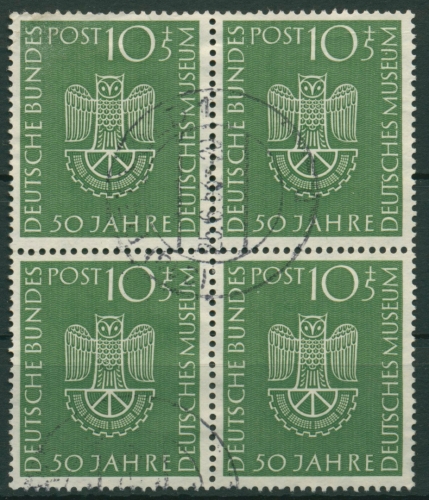 Bund 1953 50 Jahre Dt. Museum München 163 4er-Block gestempelt, kl. Fehler