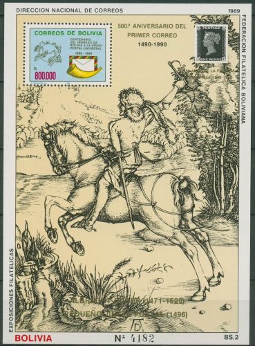 Bolivien 1989 Postverbindung A.Dürer Postreiter Block 182 postfrisch (C95599)