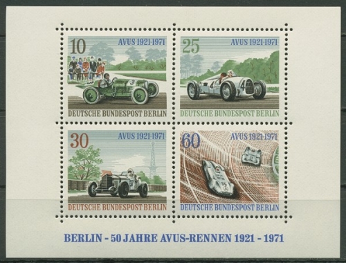 Berlin 1971 50 Jahre AVUS-Rennen Block 3 postfrisch (C16735)
