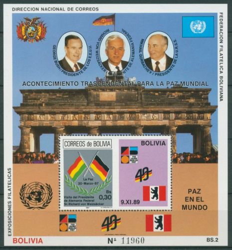 Bolivien 1990 Öffnung der Berliner Mauer Block 184 postfrisch (C27857)