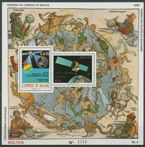 Bolivien 1993 Kopernikus Himmelskarte von Dürer Block 203 postfrisch (C42687)