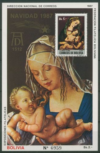 Bolivien 1987 Weihnachten Gemälde von Dürer Block 170 postfrisch (C42688)