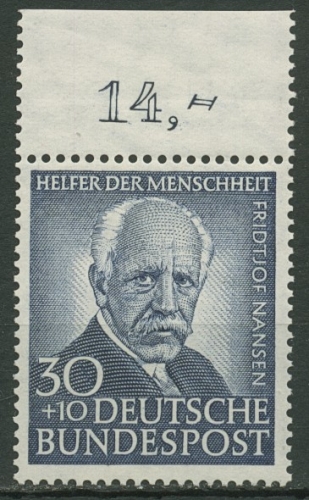 Bund 1953 Wohlfahrt Helfer der Menschheit 176 Oberrand postfrisch geprüft