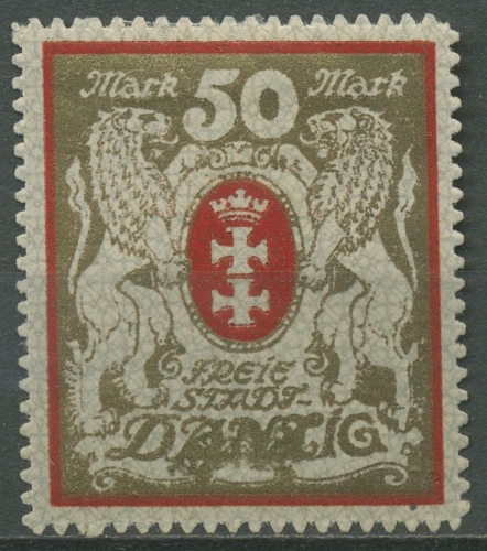 Danzig 1922 Freimarke Großes Staatswappen mit WZ 2 X, 100 Xa mit Falz