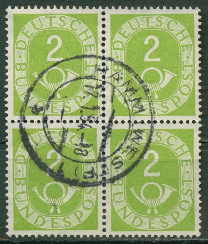 Bund 1951 Posthorn Bogenmarken 123 4er-Block gestempelt