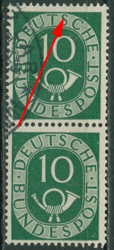 Bund 1951 Posthorn mit Plattenfehler 128 PF II im Paar gestempelt