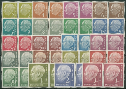 Bund 1954 Th. Heuss I Bogenmarken waagerechte Paare 177/96 postfrisch geprüft
