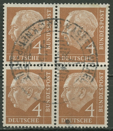 Bund 1954 Th. Heuss I Bogenmarken 178 4er-Block gestempelt