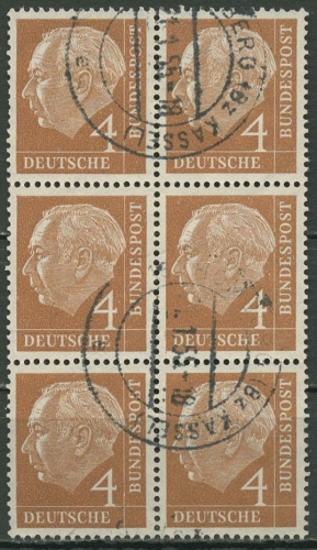 Bund 1954 Th. Heuss I Bogenmarken 178 6er-Block gestempelt