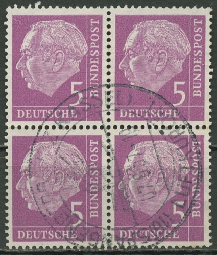 Bund 1954 Th. Heuss I Bogenmarken 179 4er-Block gestempelt