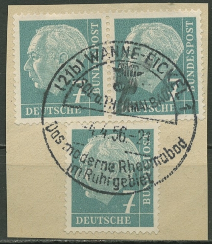 Bund 1954 Th. Heuss I Bogenmarken 181 waagerechtes Paar gestempelt Briefstück