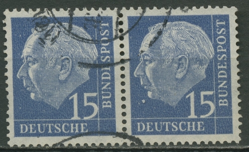 Bund 1954 Th. Heuss I Bogenmarken 184 waagerechtes Paar gestempelt, kl. Fehler