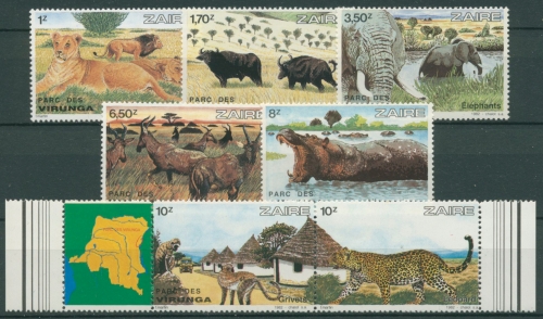 Kongo-Zaire 1982 Virunga-Nationalpark Löwe Elefant 779/85 ZD postfrisch (C27000)