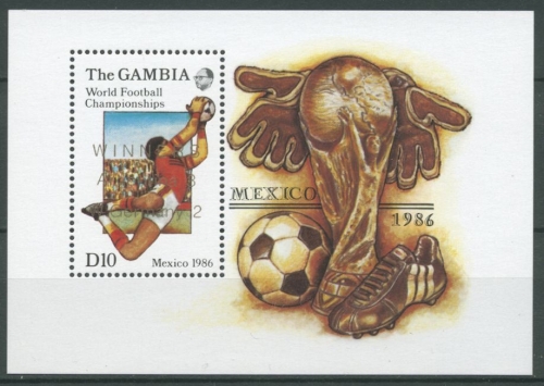 Gambia 1986 Fußball-WM in Mexiko Sieger Argentinien Block 28 postfrisch (C27014)