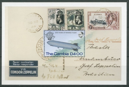 Gambia 1983 200 J. Luftfahrt Zeppelin 495 H-Bl. postfrisch (C27016)