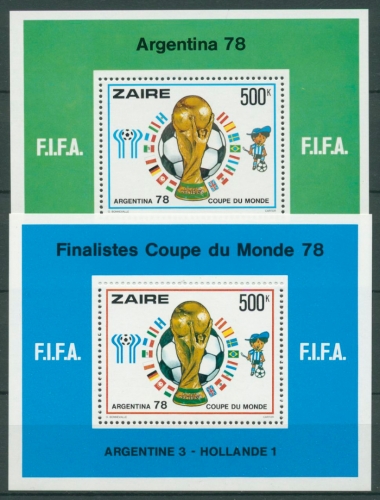 Kongo-Zaire 1978 Fußball-WM Argentinien Pokal Block 18/19 postfrisch (C27092)