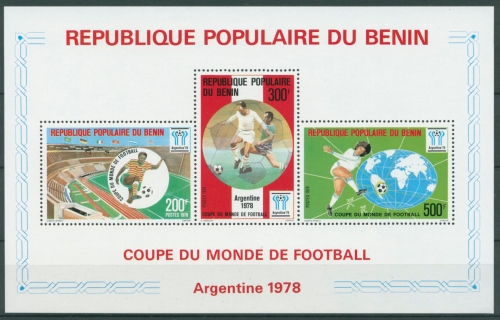 Benin 1978 Fußball-WM'78 Argentinien Stadion Spieler Block 4 postfrisch (C27104)