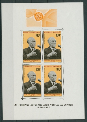 Gabun 1968 Erster Todestag von Konrad Adenauer Block 9 postfrisch (C27128)