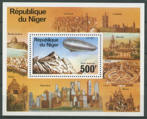 Niger 1976 Zeppelin-Luftschiff New York Rom London Block 14 postfrisch (C27170)