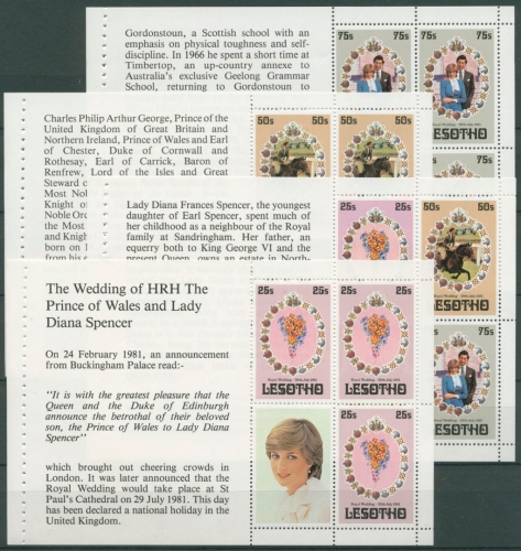 Lesotho 1981 Hochzeit Prinz Charles und Diana 344/46 H-Bl. postfrisch (C27185)