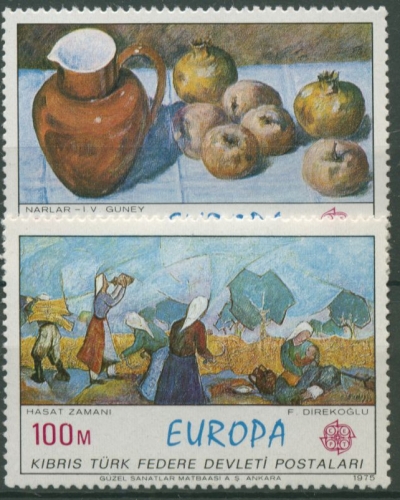 Türkisch-Zypern 1975 Europa: Gemälde, Granatäpfel, Erntezeit 23/24 postfrisch