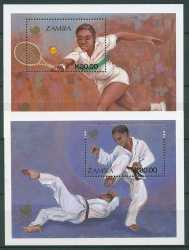 Sambia 1988 Olymp. Spiele Seoul Tennis Karate Block 16/17 postfrisch (C27233)